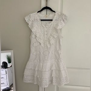 LoveShackFancy White Eyelet Embroidered Peasant Tiered Mini Dress WORN ONCE